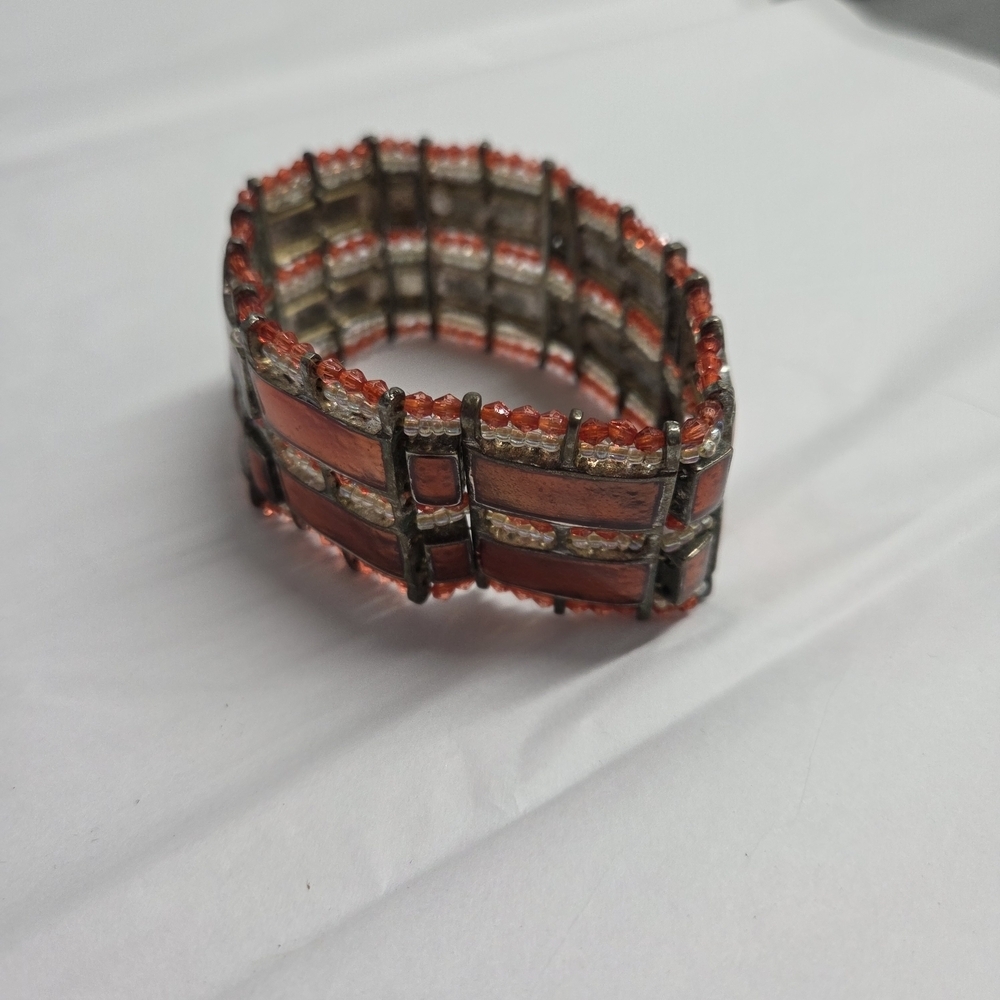 Vintage Red and Silver Beaded Bracelet